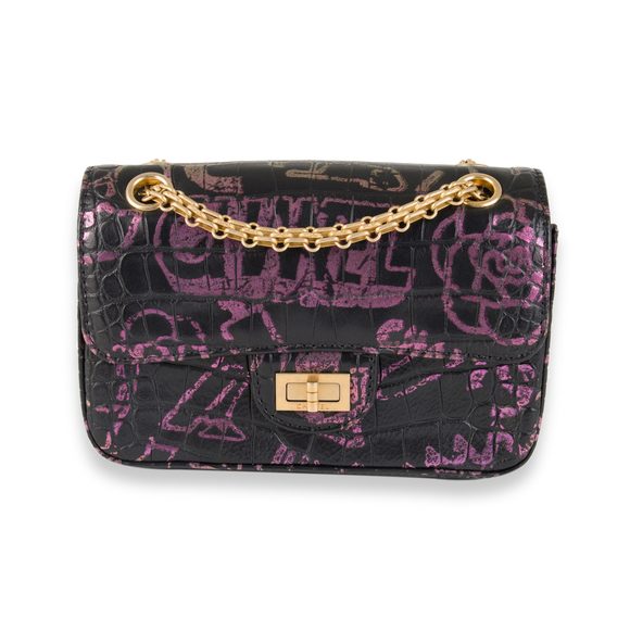 Chanel Black Crocodile Embossed Graffiti Reissue 2.55 224 Mini Flap Shoulder Bag - Picture 1 of 10